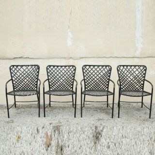 Set Of 4 Vintage Brown Jordan Tamiami Patio Pool Dining Arm Chairs