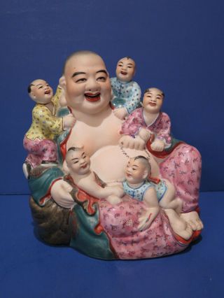 Antique ? Vintage Happy Buddha Children Bisque Glaze Porcelain Figurine Chinese