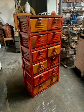 Vintage Industrial Orange 10 - Basket Metal Locker Storage