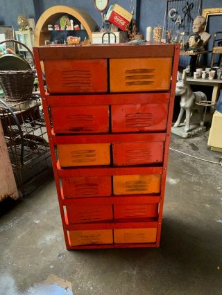 Vintage Industrial Orange 10 - Basket Metal Locker Storage 2