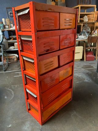 Vintage Industrial Orange 10 - Basket Metal Locker Storage 3