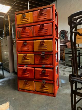 Vintage Industrial Orange 10 - Basket Metal Locker Storage 5