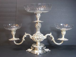 Reed Barton 165 Silverplate Epergne Centerpiece Candelabra Tazza,  Crystal Bowls