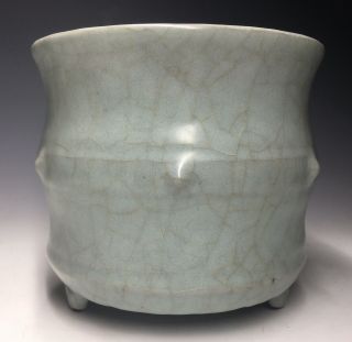 Antique Chinese Ru Yao Crackle Blue Glazed Tripod Burner Washer Stoneware