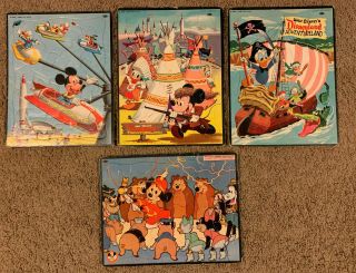 4 Vintage Disneyland & Mickey Mouse Club Frame Tray Puzzles 1955 - 56