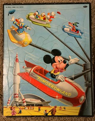 4 Vintage Disneyland & Mickey Mouse Club Frame Tray Puzzles 1955 - 56 2