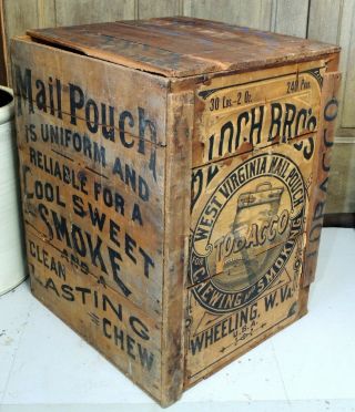 Bloch Bros Mail Pouch Tobacco Antique Wood Crate W/ Label Wheeling Wv