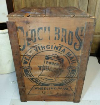 Bloch Bros MAIL POUCH Tobacco Antique Wood CRATE w/ Label Wheeling WV 4