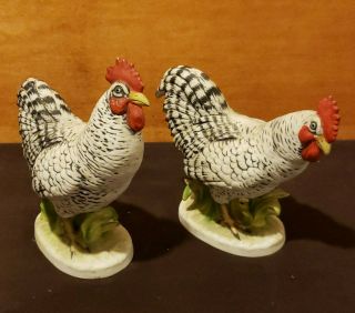 Vintage Pair Lefton China Chickens Plymouth Rock Kw1051a & Kw1051b Made In Japan