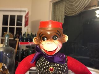 vintage molded plastic and stuffed circus organ grinder monkey with hat doll toy 2