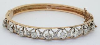 Antique 14k 2 - Tone Gold 1.  92ctw Diamond Hinged Bangle Bracelet