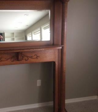 Antique Fireplace Mantle - Custom Built Oak With Inset Mirror.