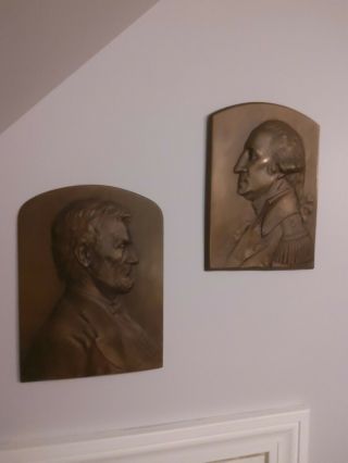 Exceptional Antique Washington and Lincoln Bronze Plaques 4
