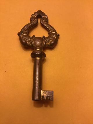 Vintage/antique Double Dolphin Hollow Barrel Brass Key (edison Phonograph?)