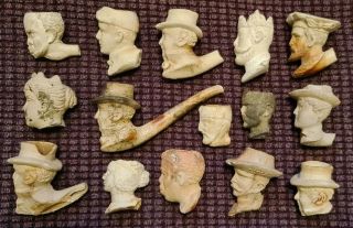 Great Selection Of 15 Figural Victorian Clay Tobacco Pipe Bowls A/f