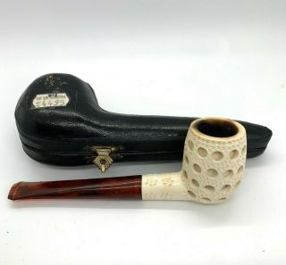 Cem Vintage Antique Lattice Handcrafted Meerschaum Pipe With Case