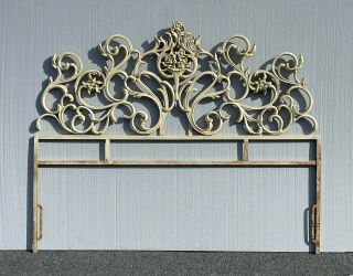 Vintage French Provincial Ornate Off White Cast Iron Full Headboard