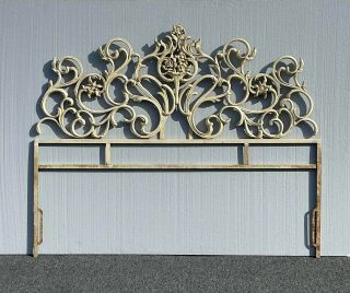 Vintage French Provincial Ornate Off White Cast Iron Full Headboard 2