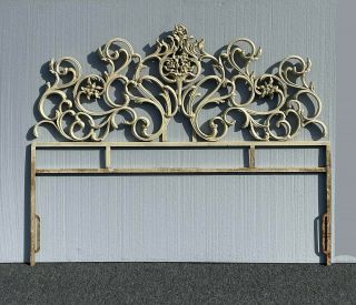 Vintage French Provincial Ornate Off White Cast Iron Full Headboard 3