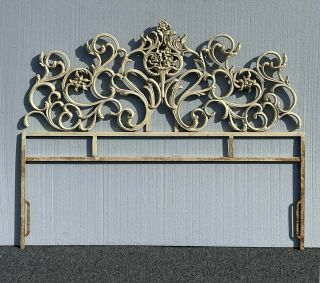 Vintage French Provincial Ornate Off White Cast Iron Full Headboard 4