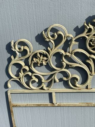 Vintage French Provincial Ornate Off White Cast Iron Full Headboard 5
