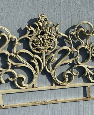 Vintage French Provincial Ornate Off White Cast Iron Full Headboard 6