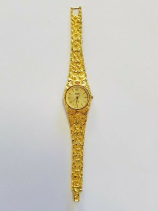 Vintage Gruen Gold Nugget Quartz Diamond Watch 259 - 2035 Womens Wristwatch