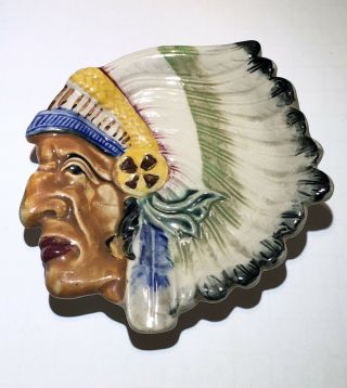 Vintage Porcelain Ashtray Indian Chief Head Hand Painted Made In Japan