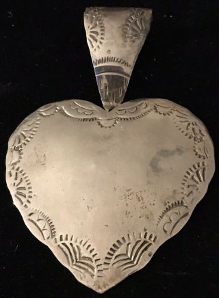 Vintage Taxco Mexico 925 Sterling Silver Large Stamped Heart Pendant Apx 12.  9g