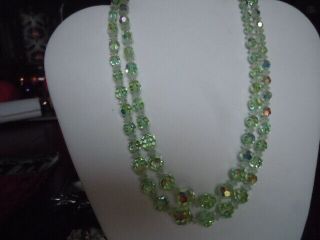 Vintage Green Aurora Borealis 2 Strand Necklace