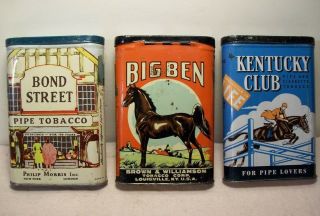 Vtg Big Ben Bond Street Kentucky Club Vertical Pocket Tobacco Advertising Tins