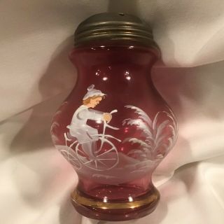 Vintage Mary Gregory Style Cranberry Sugar Shaker Muffineer Vintage
