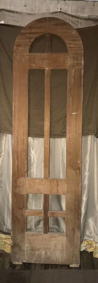 24 1/4” X 84 1/2 X 2 1/4” Vintage Antique Wooden Teak Door No Glass Arched Top