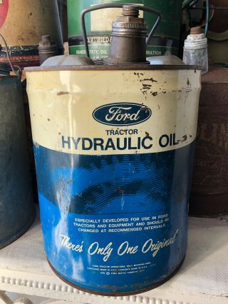 Rare Vintage Ford Farm Tractor 5 Gallon Hydraulic Motor Oil Can Old Dealer