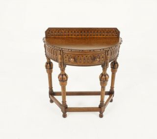 Antique Hall Table,  Carved Tiger Oak Bow Front Lamp Table,  Scotland 1920,  B2245