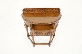 Antique Hall Table,  Carved Tiger Oak Bow Front Lamp Table,  Scotland 1920,  B2245 2