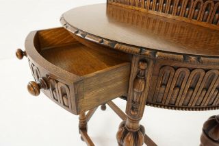 Antique Hall Table,  Carved Tiger Oak Bow Front Lamp Table,  Scotland 1920,  B2245 3