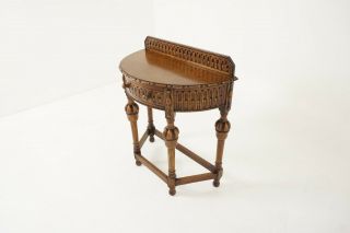 Antique Hall Table,  Carved Tiger Oak Bow Front Lamp Table,  Scotland 1920,  B2245 4