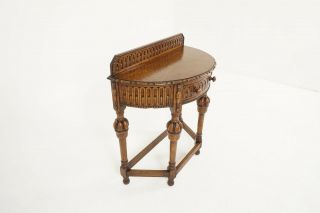Antique Hall Table,  Carved Tiger Oak Bow Front Lamp Table,  Scotland 1920,  B2245 5