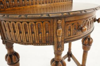 Antique Hall Table,  Carved Tiger Oak Bow Front Lamp Table,  Scotland 1920,  B2245 6