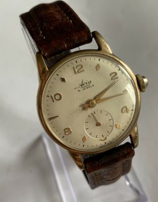 Vintage Avia 9ct Gold Gents Hand Winding Watch
