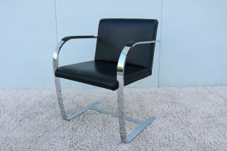 Mid - Century Modern Mies Van Der Rohe For Knoll Black Leather Brno Flat Bar Chair