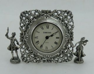 Vintage Camusso Peru Sterling Silver Mantle Desk Clock Quartz German - Made Clock