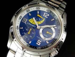 J.  Springs By Seiko Instruments (sii) Day/date Quartz Mens Blue Watch Uhr