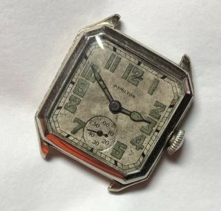 Vintage 1928 Hamilton Square Cut Corner White Gold Filled Watch 987 17J Runs 3