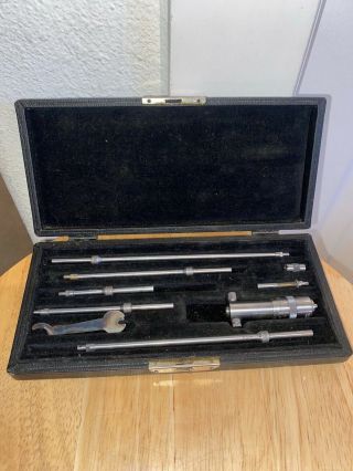 Vintage Ls Starrett Depth Micrometer Gauge Set In Lufkin Rule Co Case