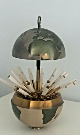 Vintage Brass World Globe Pop - Up Cigarette Dispenser Holder Art Deco