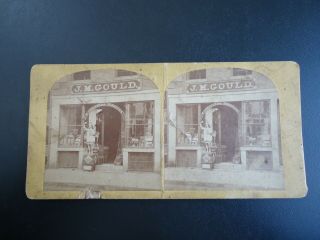 Antique Stereoview Card J.  M.  Gould Tobacco - Cigar Store Indian - Haverhill,  Ma.