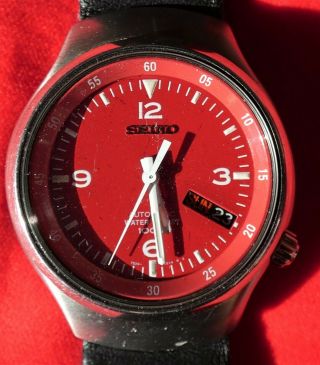 Gents Vintage Seiko Automatic Watch Red Dial A4 Glass Case Back
