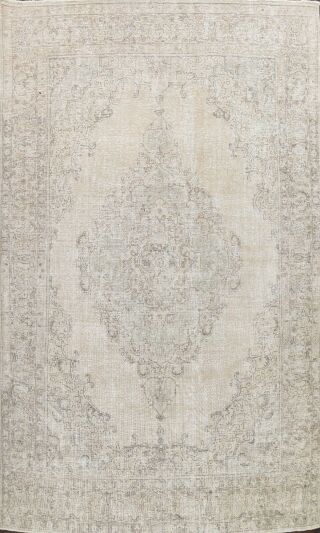 Muted Semi Antique Traditional Low Pile Wool Area Rug Handmade Distressed 10x13